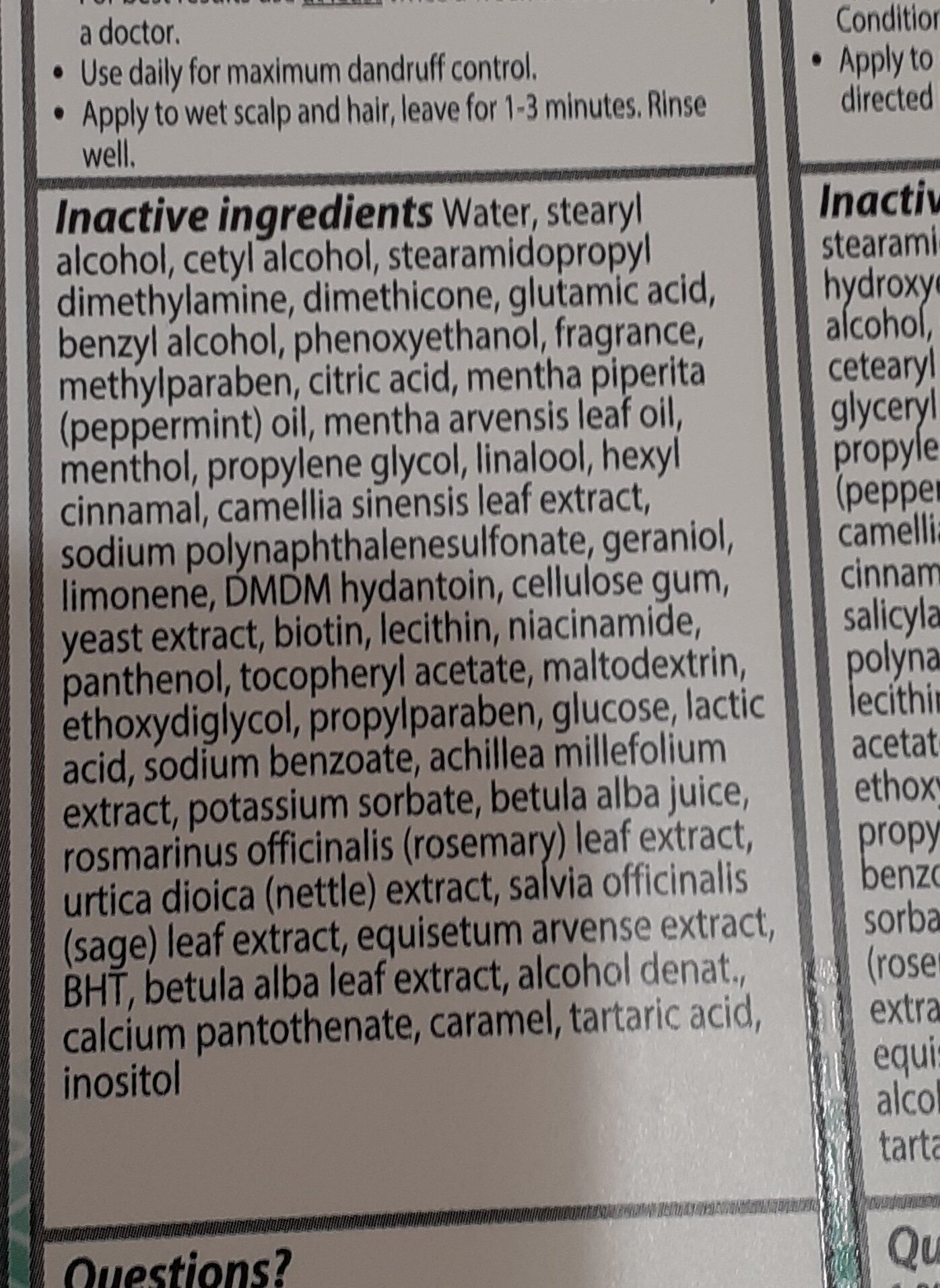 nioxin shampoo - Ingrédients - en