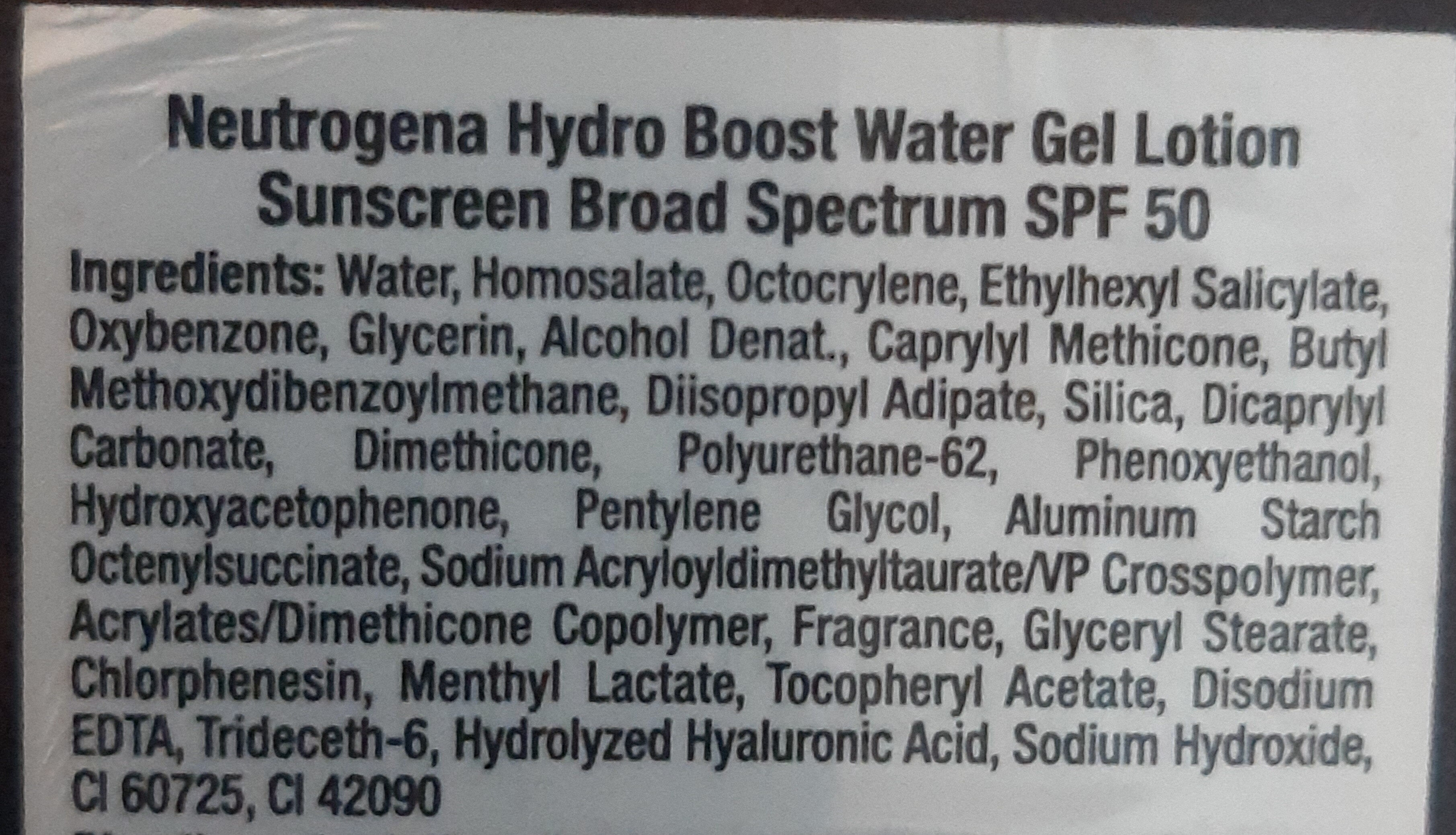Hydro Boost Water Gel Lotion SPF 50 - Ainesosat - en