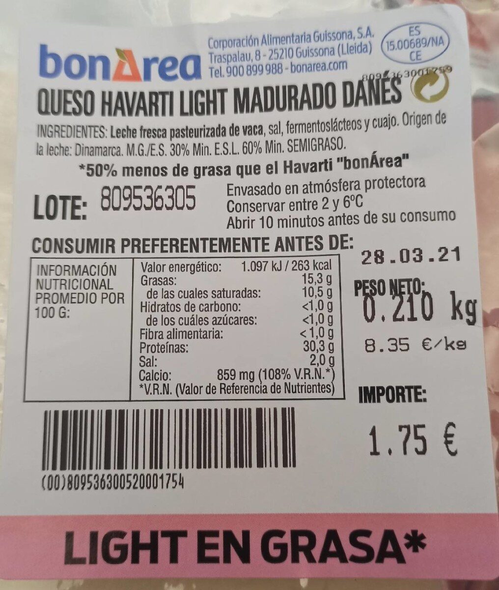 Queso Havarti light madurado Danés - Produit - es