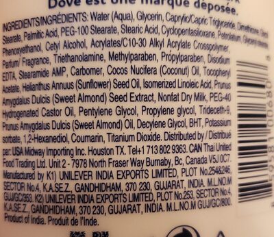 dove body lotion - Ingredientes