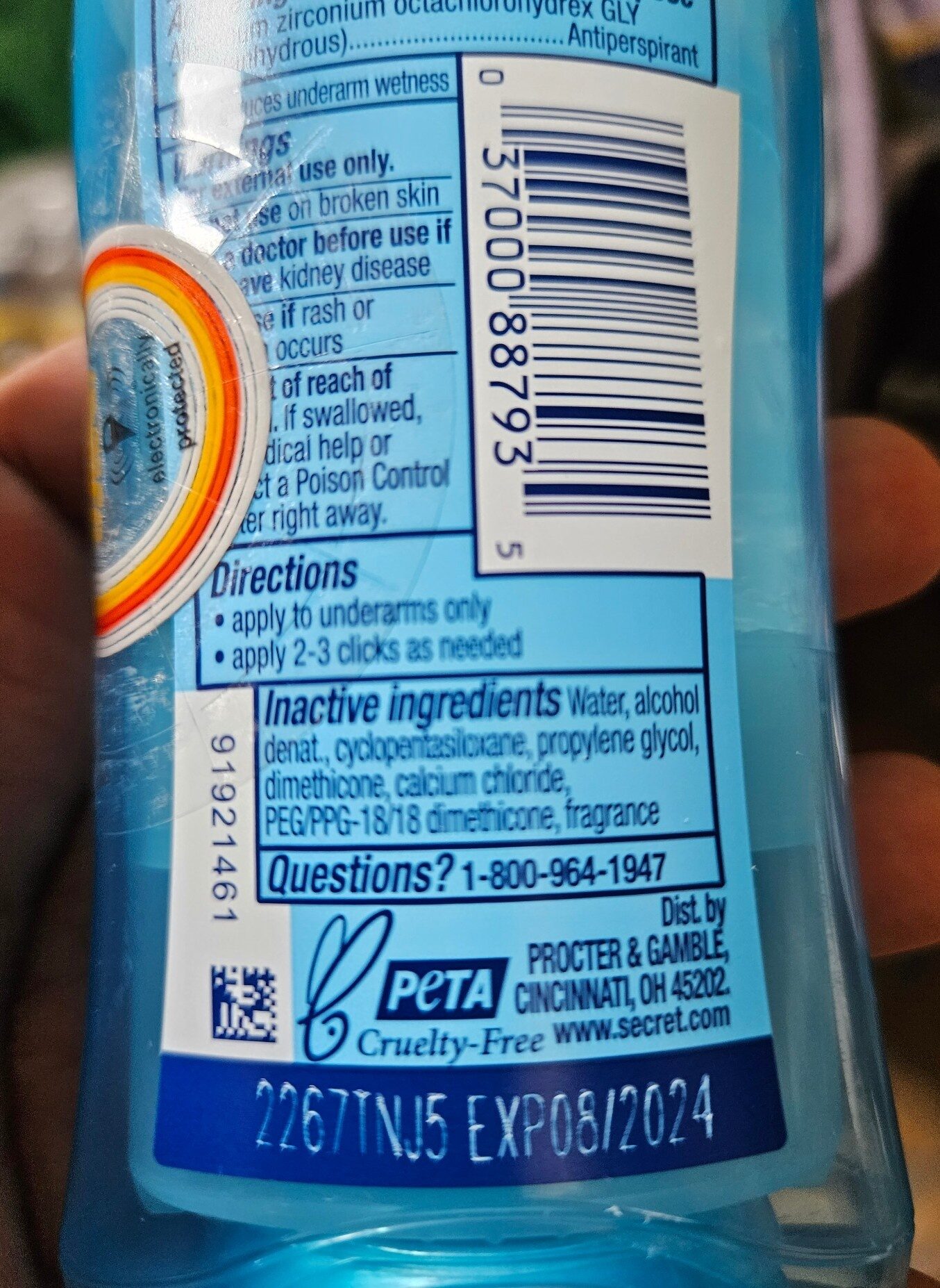 secret deodorant - Ingredientes - en