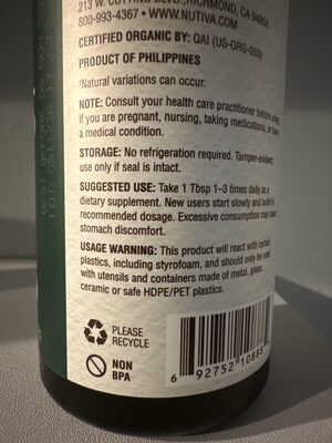 Organic Medium-Chain Triglycerides Oil From Coconut - Wiederverwertungsanweisungen und/oder Verpackungsinformationen - en