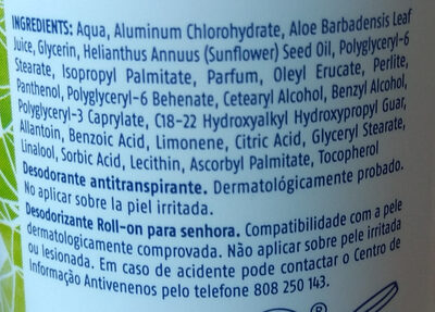 Desodorante Antitranspirante - Ingredients