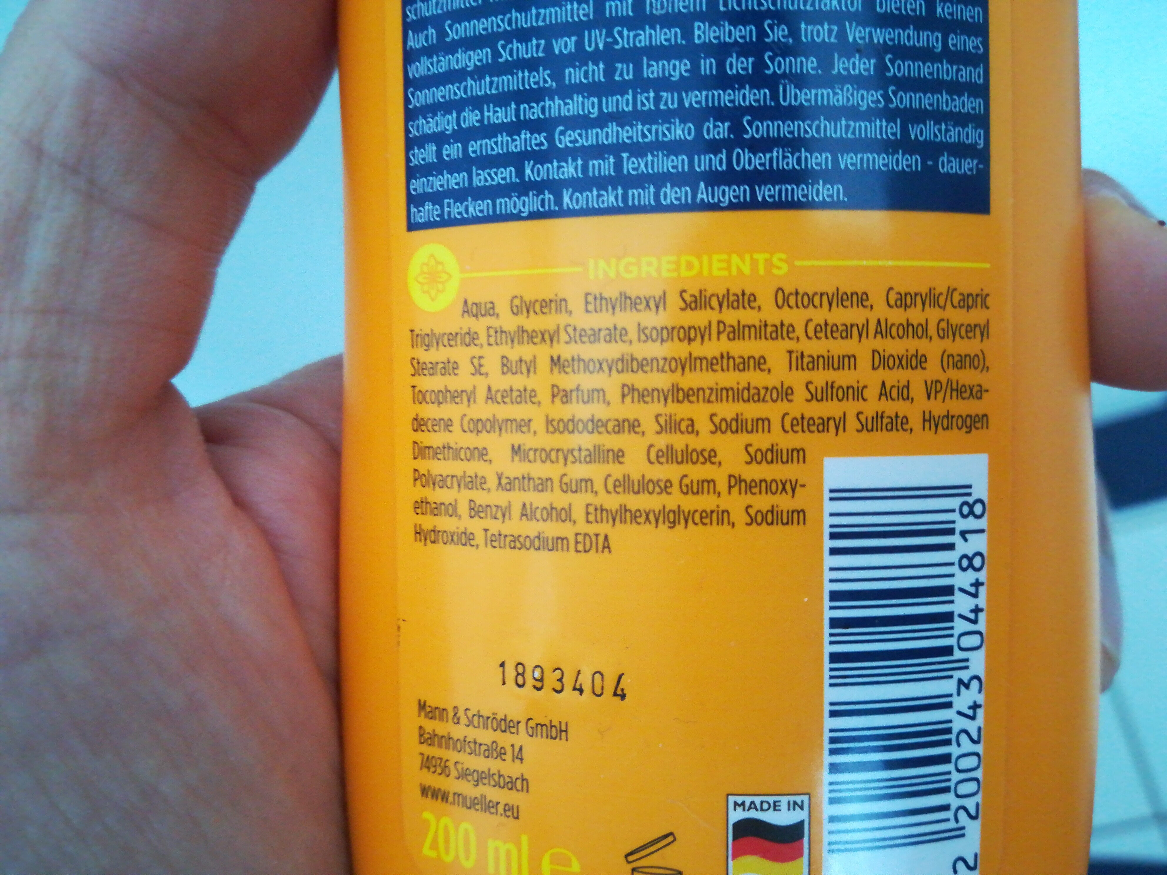 Sonnenmilch LSF 20 - Inhaltsstoffe - de