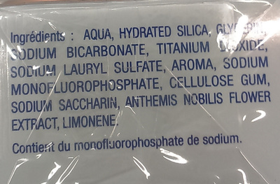 Dentifrice arôme menthe - formule bicarbonate et fluor - Ingredients - fr
