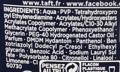 Taft Electro Force Power Gel Fixation surpuissante 72H - Ingredients