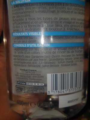 eau micellaire express 3 en 1 - Ingredients - fr
