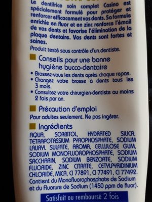 Dentifrice Soin Complet - Ingredients