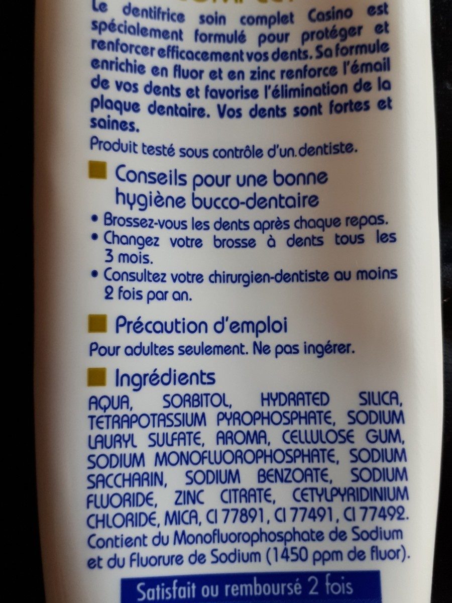 Dentifrice Soin Complet - Ingredients - fr