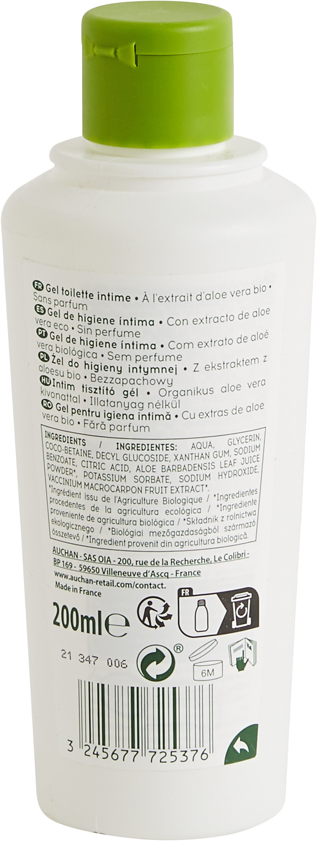 COSMIA BIO GEL TOILETTE INTIMEà l'extrait d'aloe vera biosans parfumpréserve et respecte l'équilibre intime - Продукт - fr