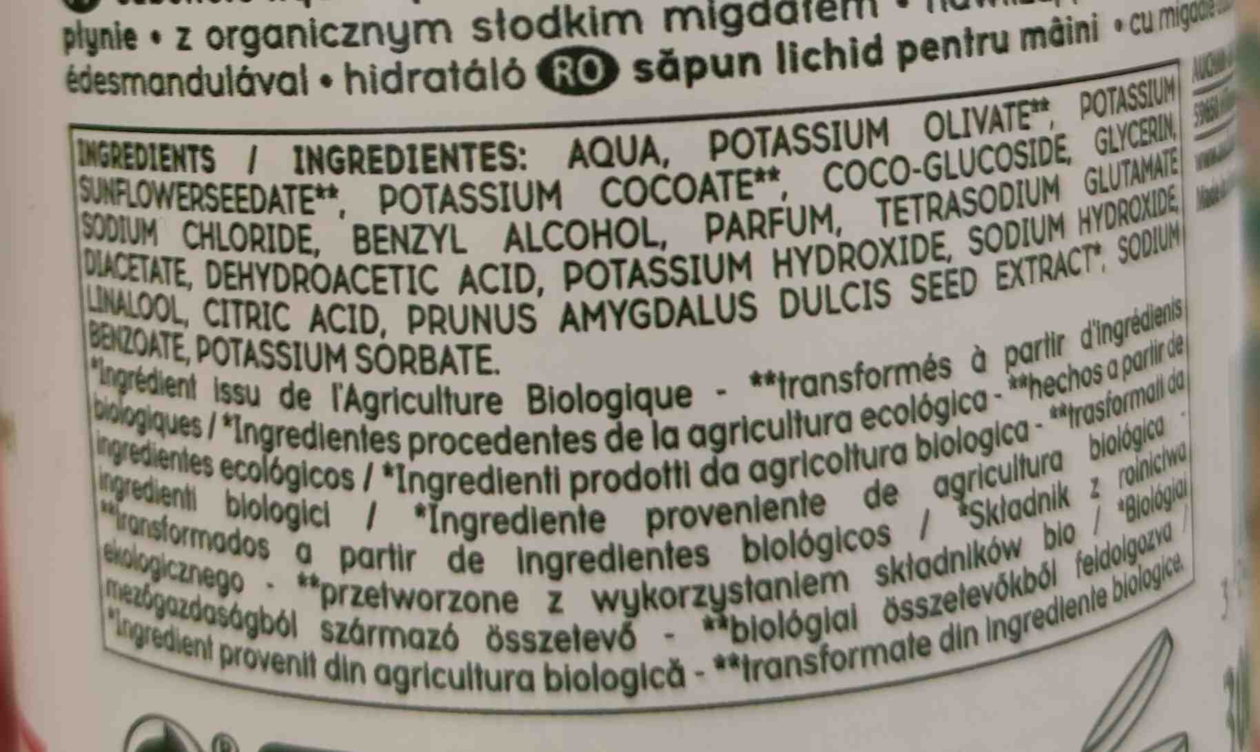 Bio savon liquide mains a l'amande douce bio - Ingredients - en