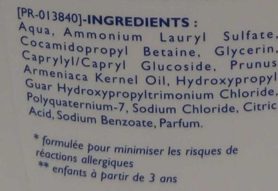 Douche & Bain Micellaire sans savon Peaux sensibles Huile d'Abricot - Ingredients - fr