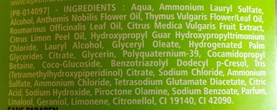 Shampooing anti pellliculaire 4 huiles essentielles et extrait de cédrat cheveux gras - Ingredients - fr