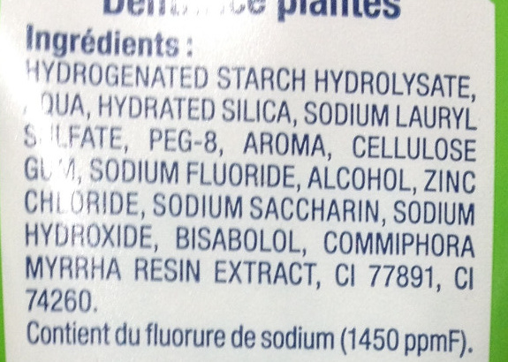 Dentifrice Plantes - Ingredients - fr