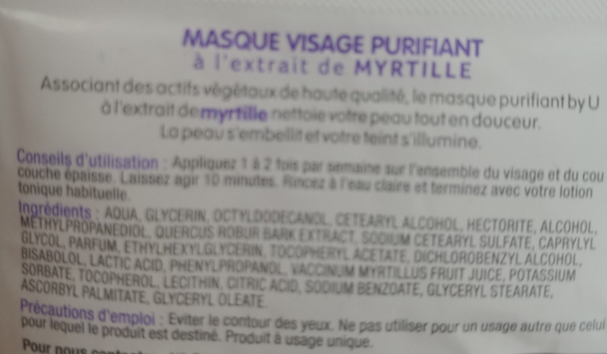 Masque purifiant - Ingredients - fr