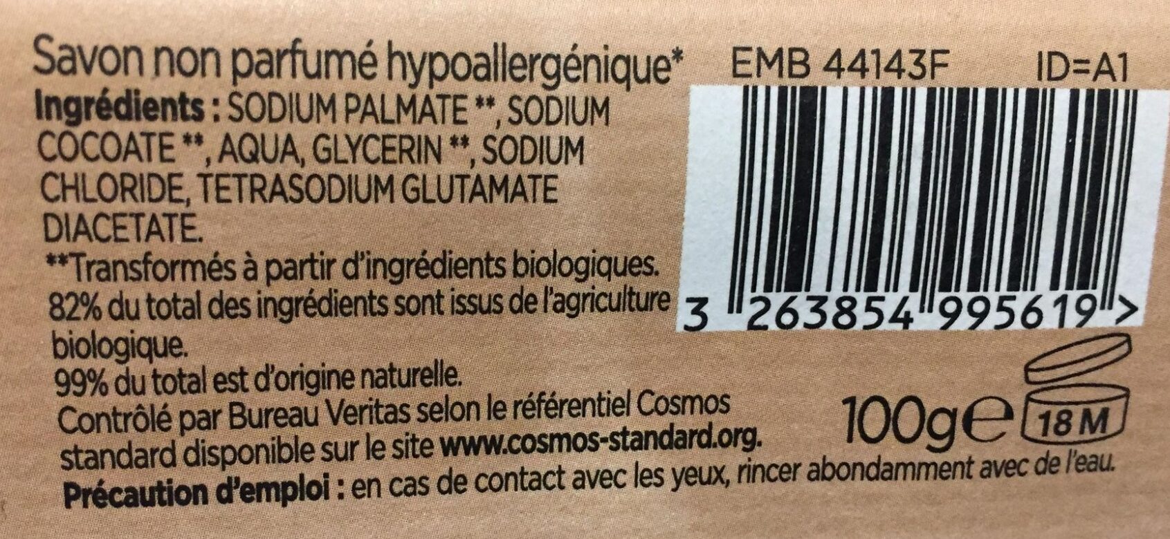 Savon non parfumé hypoallergénique - Ingredients - fr