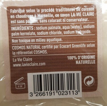 Savon de Marseille - Ingredients - fr