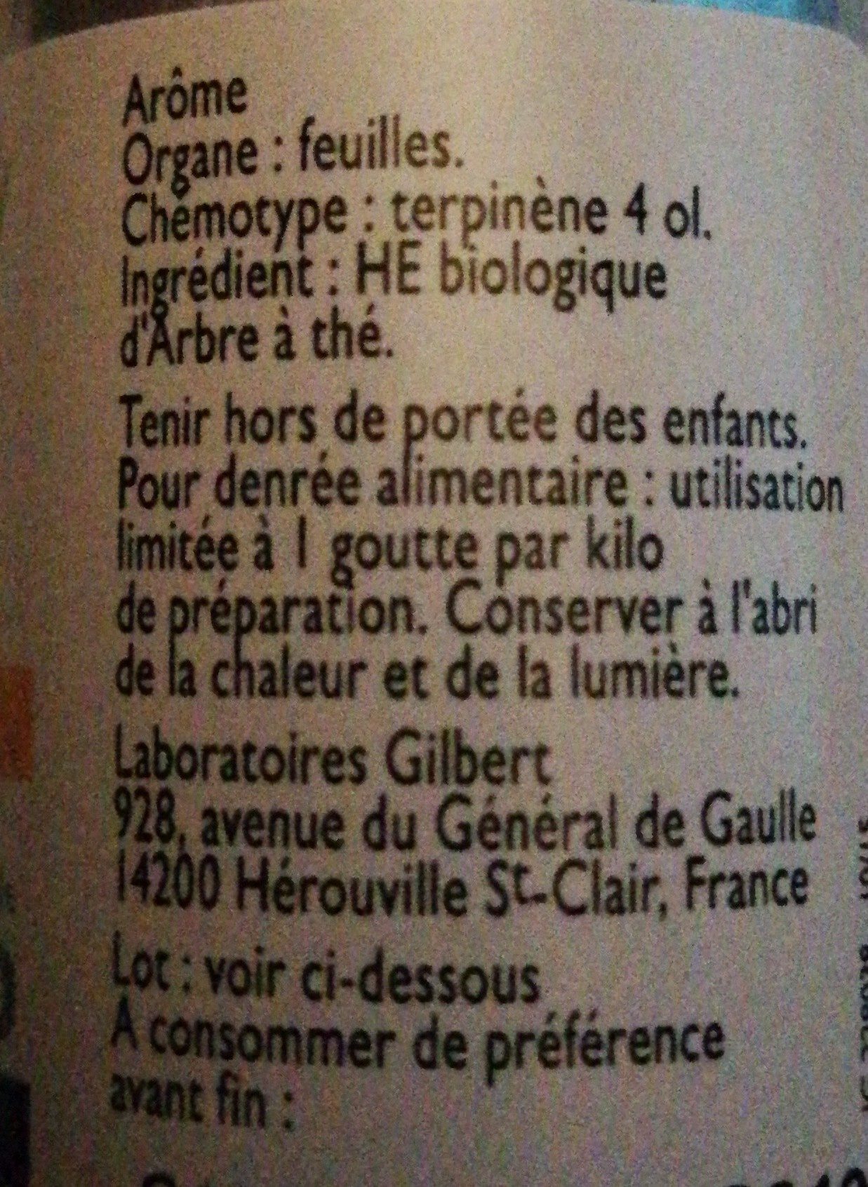 Huile Essentielle Bio Arbre A Thé - Ingredients - fr