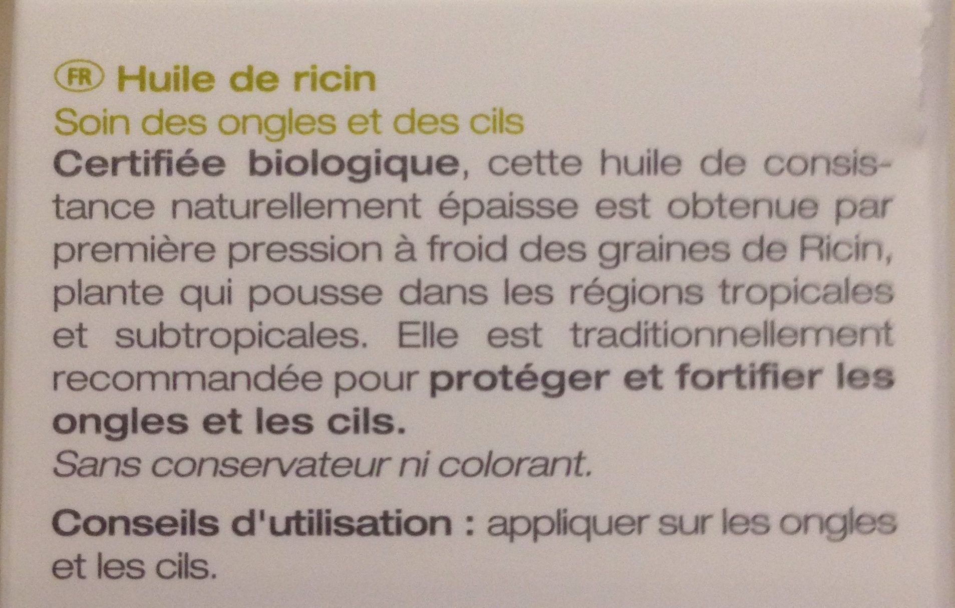 Huile Végétale Ricin Bio - 50 ML - Melvita - Ingredients - fr