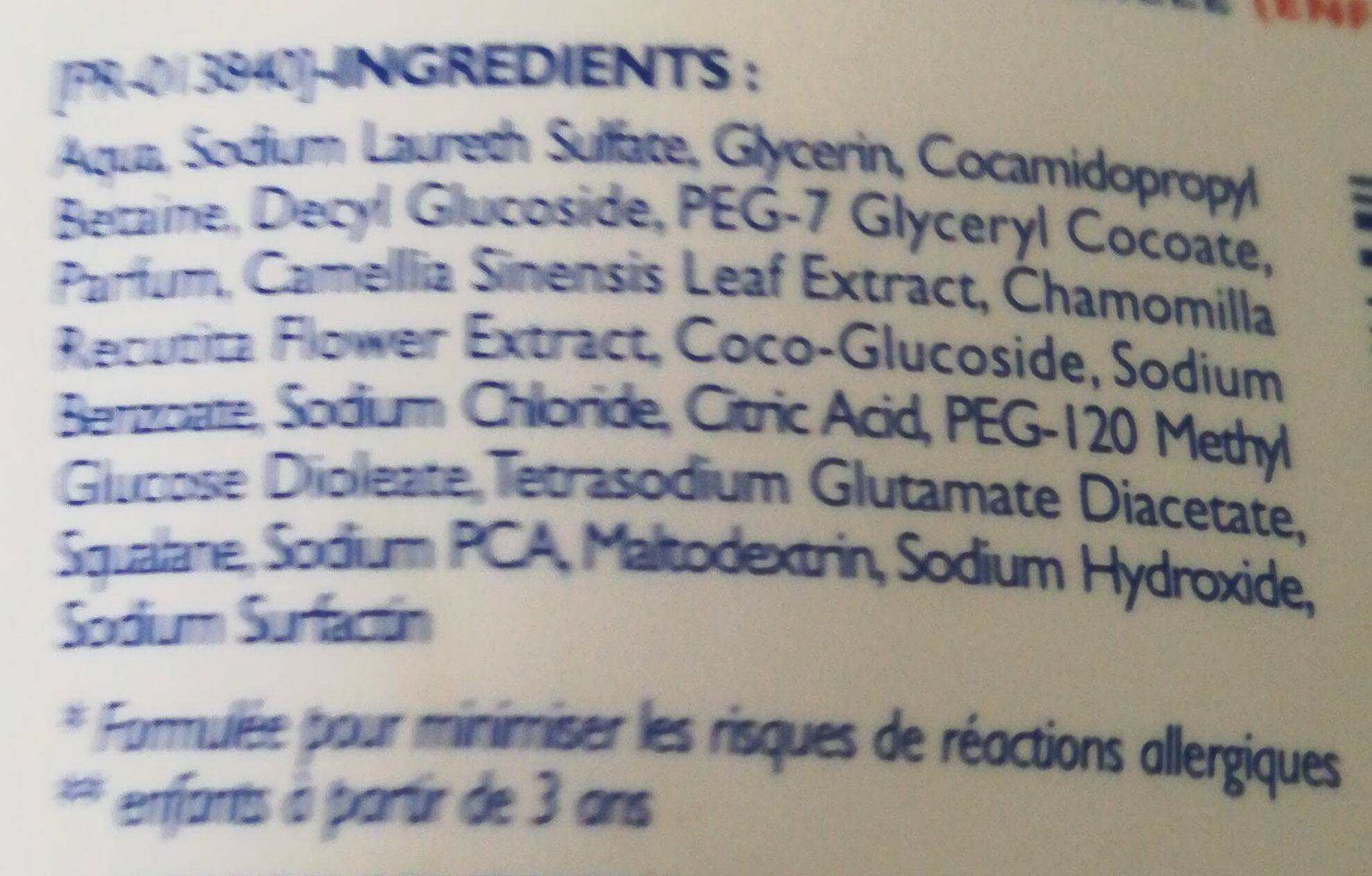 Gel douche micellaire sans savon Thé blanc & camomille - Ingredientes - fr