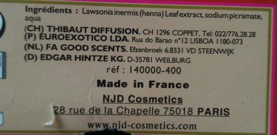 Henné Color - Poudre Colorante Acajou - 100G - Ingredients
