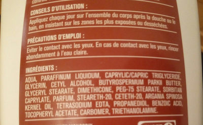 huile d'argan (lait corps) - Ingredients