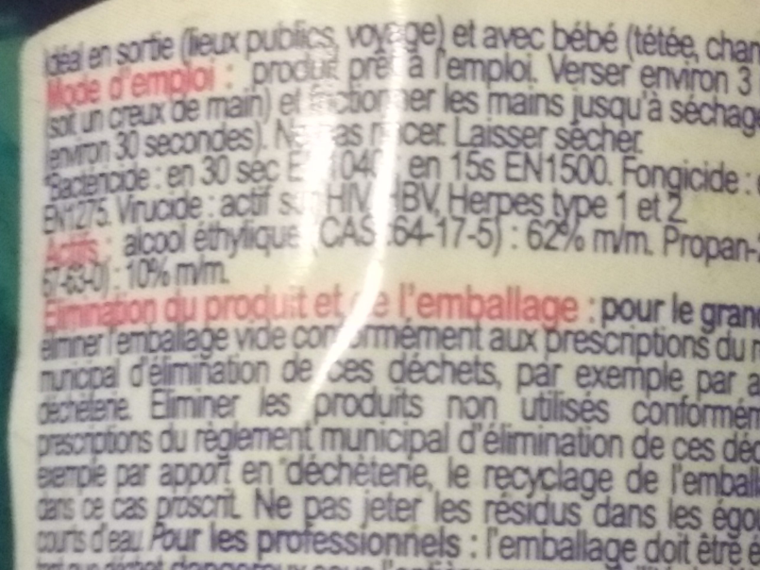 gel mains desinfectant - Ingredients - fr