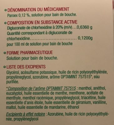 Solution pour bain de bouche - Ингредиенты - fr