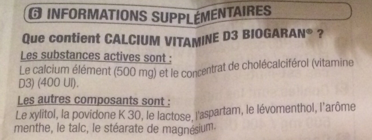Calcium vitamine D3 - Ingredients - fr