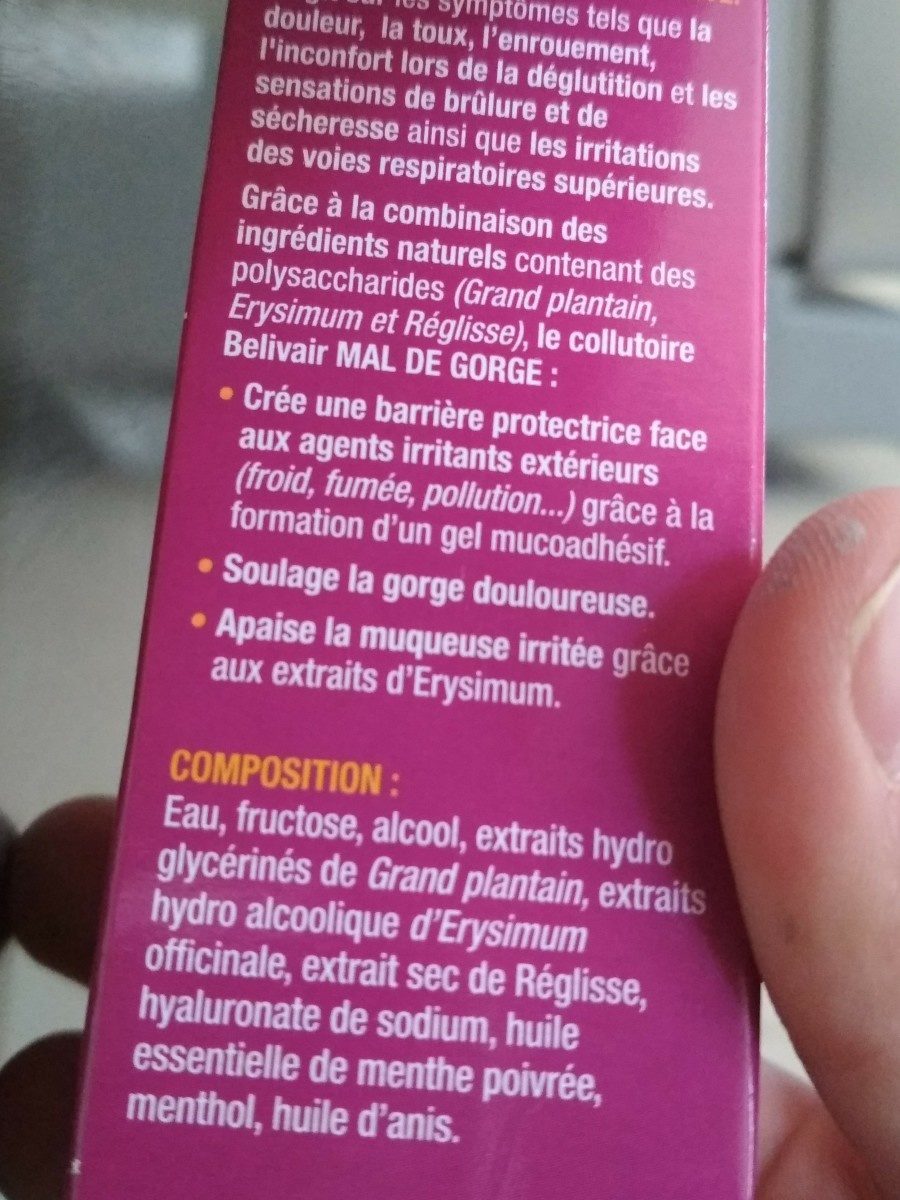 Belivair Mal De Gorge Spray - Ingredients - fr