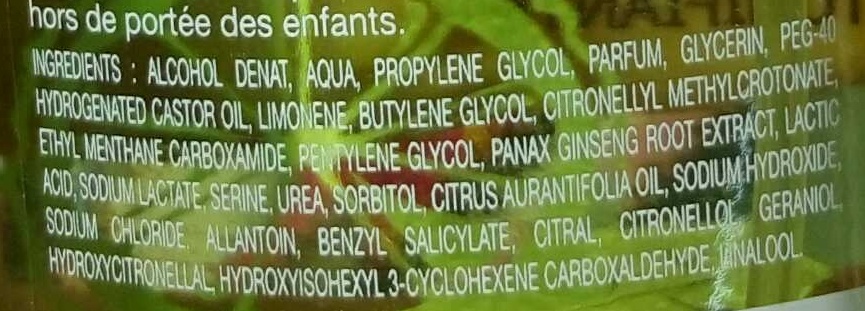 Eau stimulante au citron vert & ginseng - Ingredientes - fr