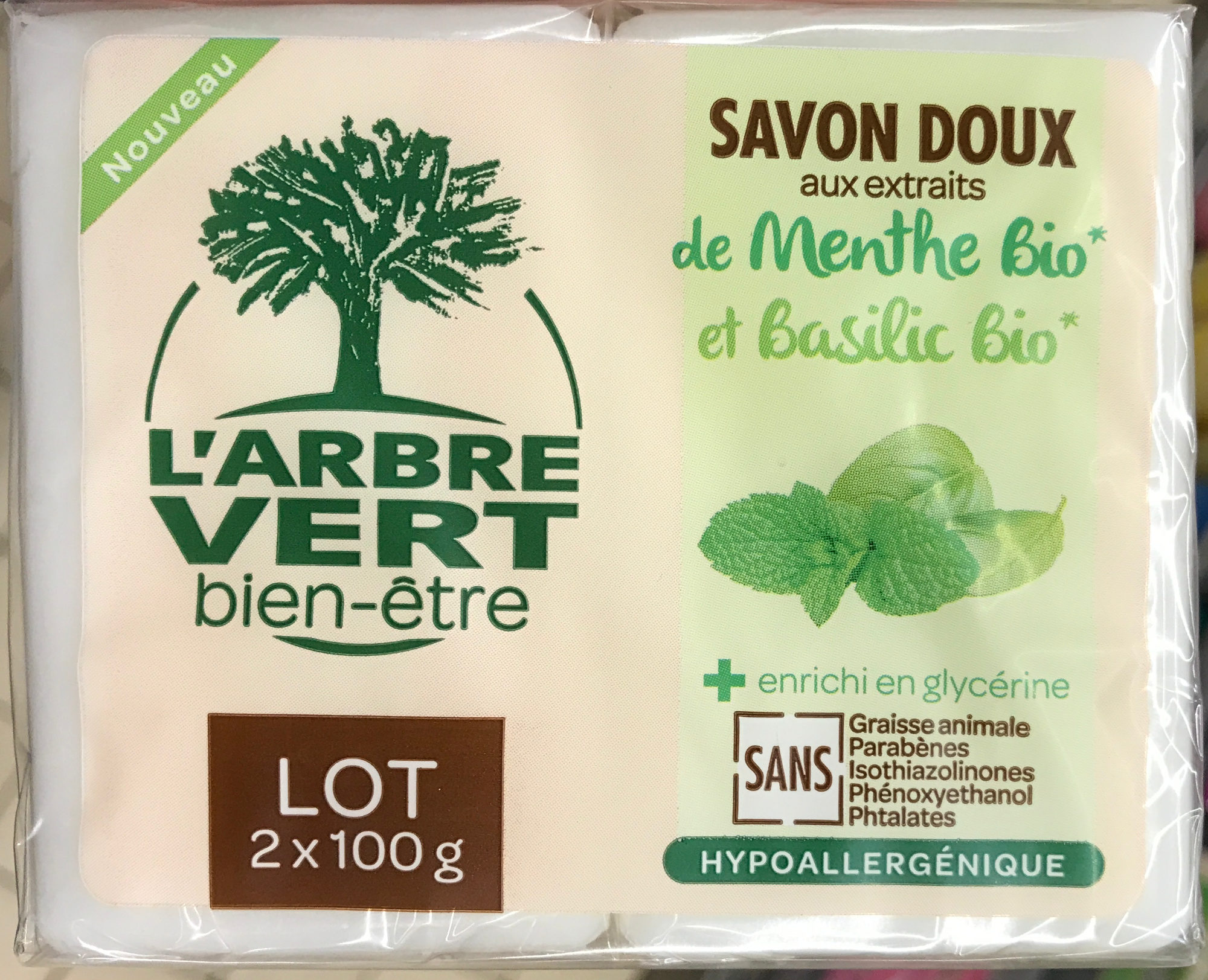 Savon Doux aux extraits de Menthe Bio et Basilic Bio (Lot de 2) - Product - fr