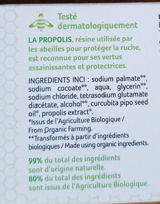 Propolis savon purifiant - Ingredients