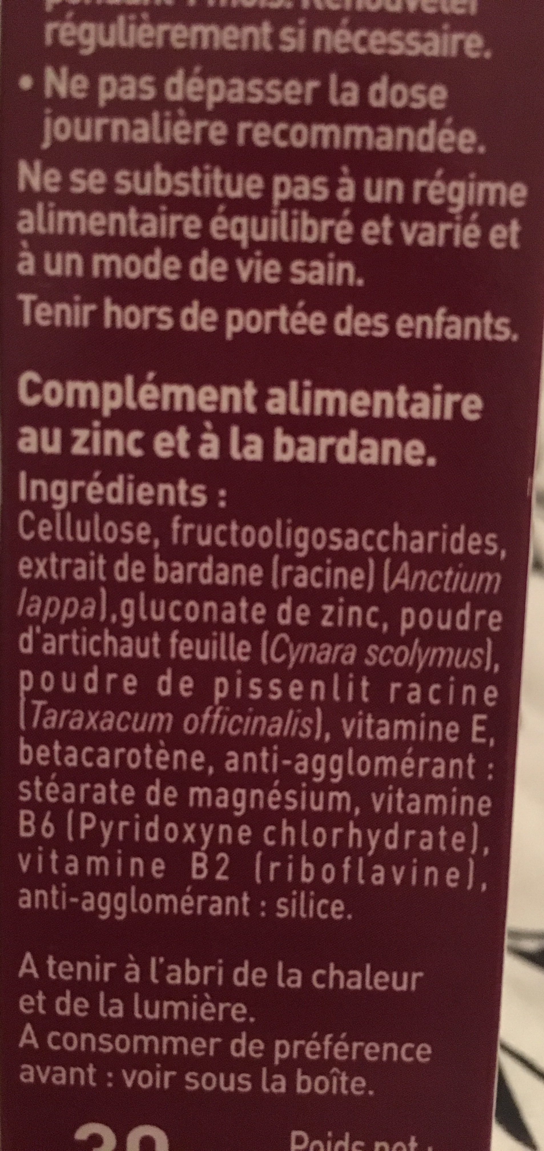 Dermideal Complexe Zinc Bardane - 30 Comprimés - Dietaroma - Ainesosat - fr