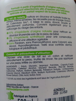 Corine de Farme Lait de Toilette Hydratant - Ingredients - fr
