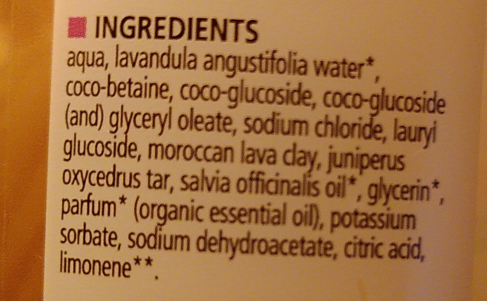 Shampooing antipelliculaire  cade-sauge-rhassoul - Ingredients - fr