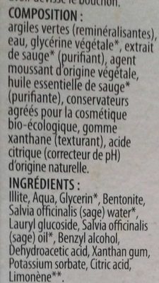 Toothpaste clay organic sage - Ingredients - fr