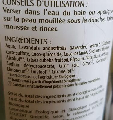 Gravier Gel Moussant a La Verveine 1 Litre - Ingredientes