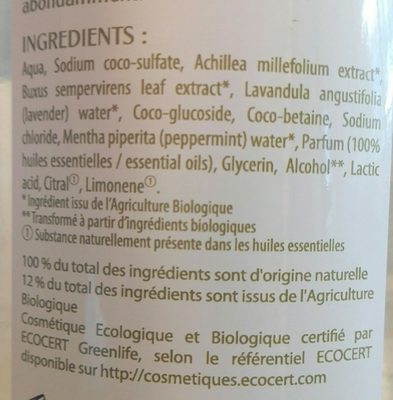 Shampoing douche bio - Ingredientes