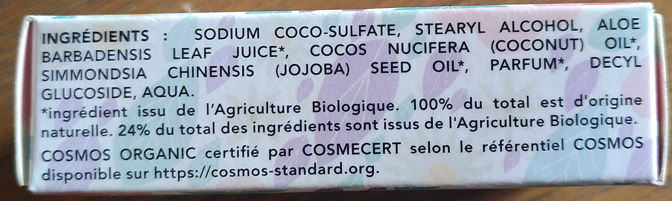 Shampoing solide cheveux secs - Ingredients - fr