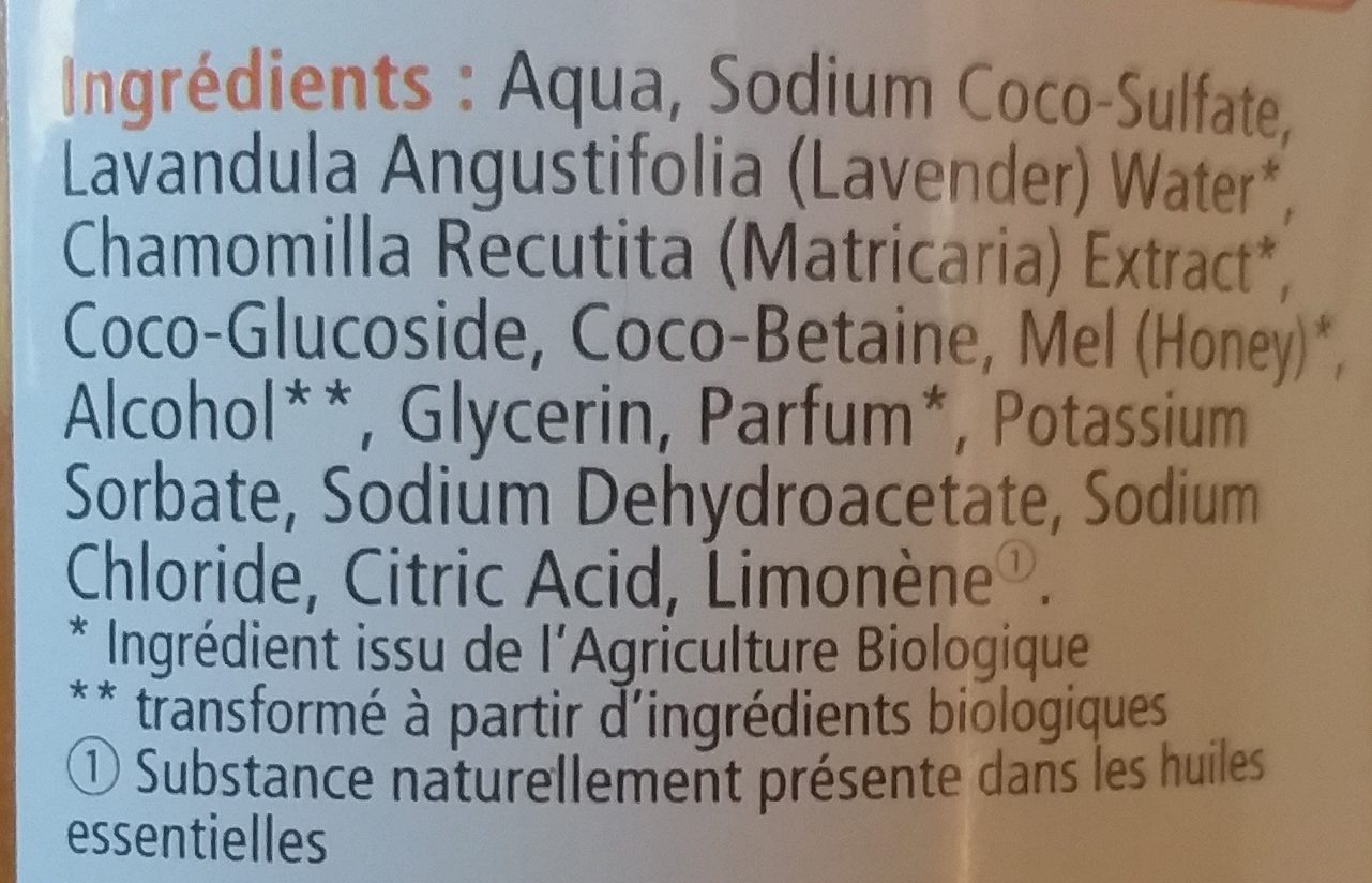 Shampooing & douche miel bio - Ingredients - fr