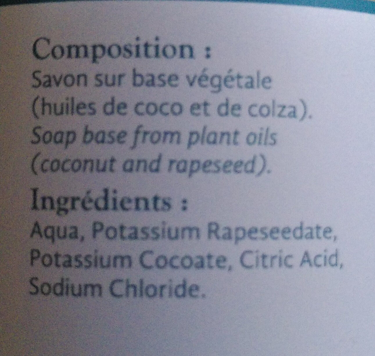 Savon liquide - Ingredients - fr