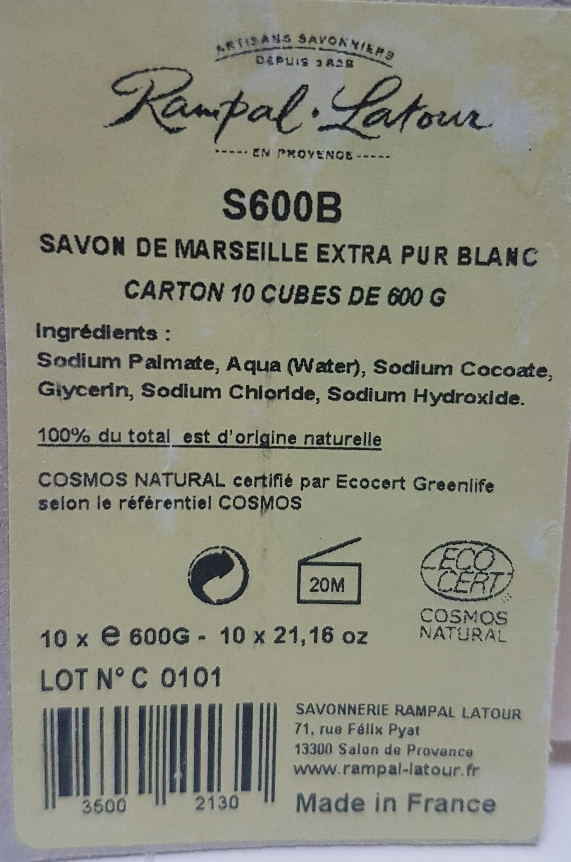 Savon de Marseille Extra Pur Blanc - Ingredients - fr