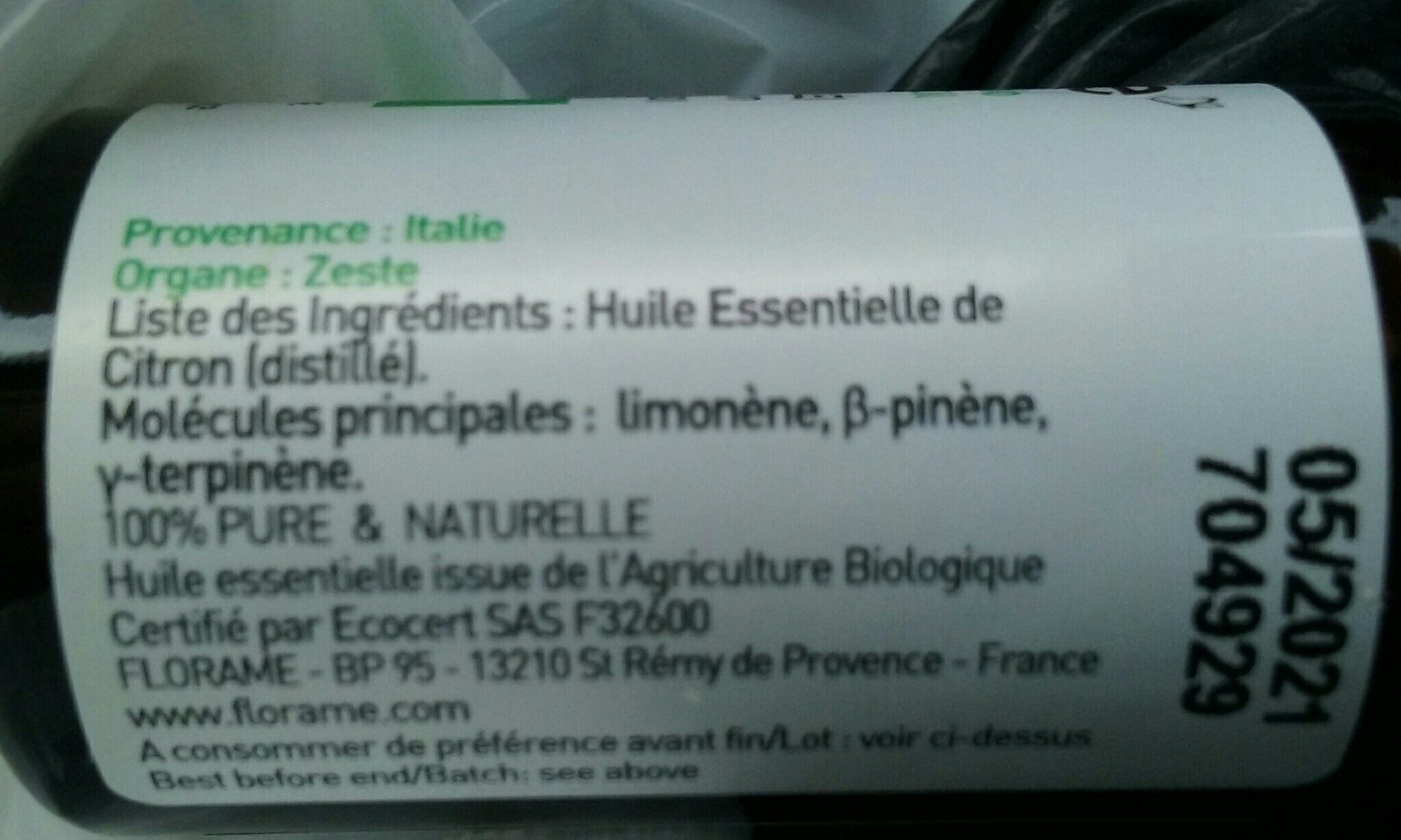 Huile Essentielle - Menthe Poivrée Bio - 10ML - Florame - Ingredients - fr