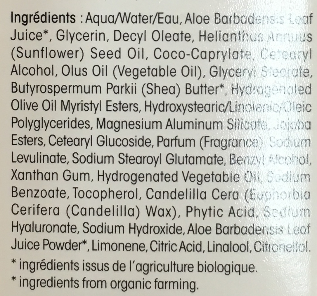 Hydra Aloe Vera Crème riche hydratante - المكونات - fr