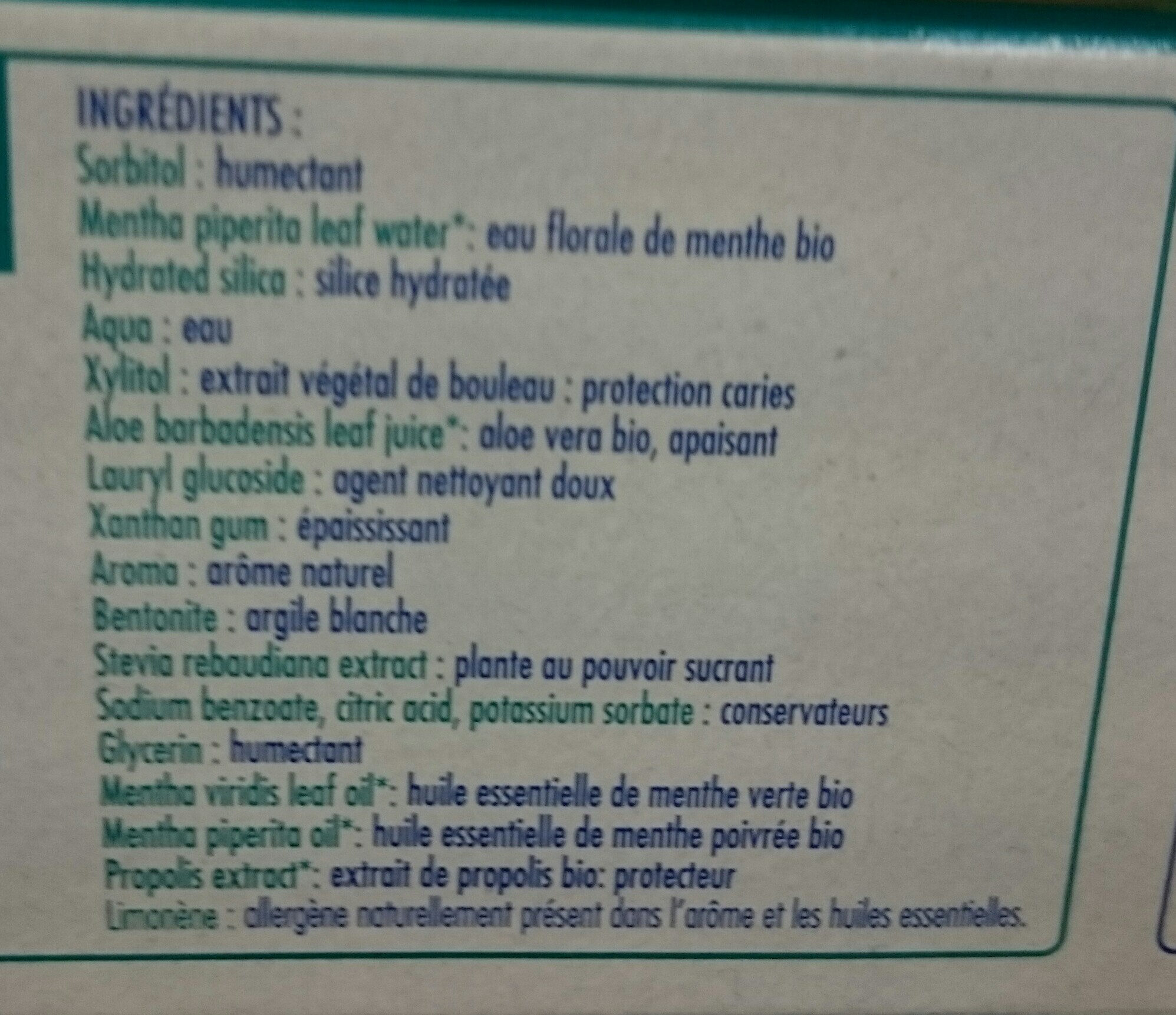Dentifrice protection complète - Ingrédients - fr