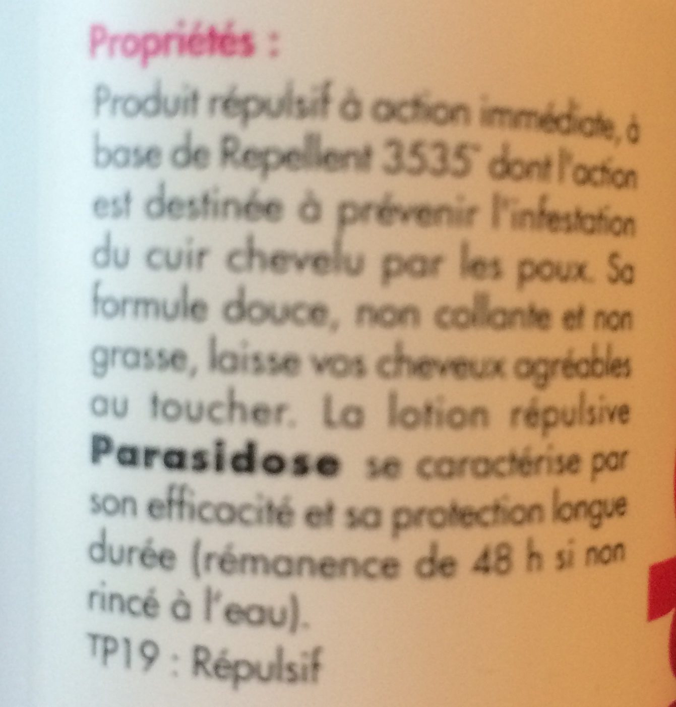 Parasidose Poux-lentes Lotion Répulsive - Ingredients - fr