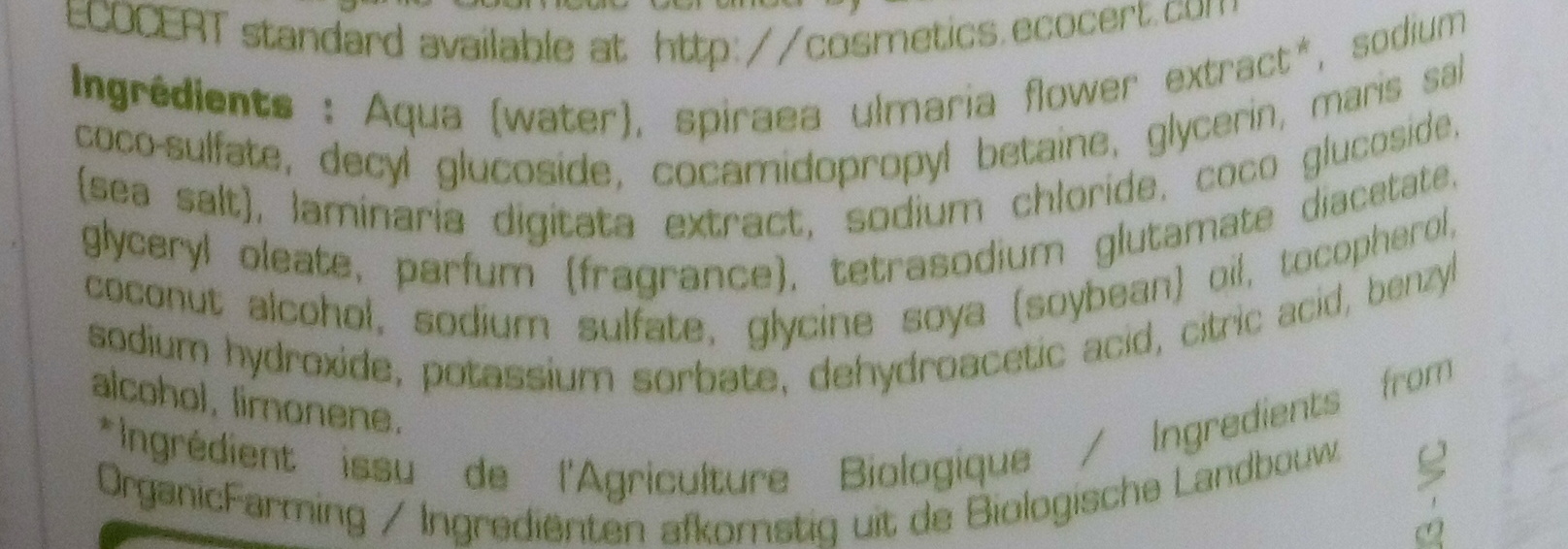 Shampooing douche ulta doux sans savon aux algues - Ingredientes - fr