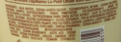 Shampooing soin aux huiles d'Olive Karité Argan - Ingrédients - fr