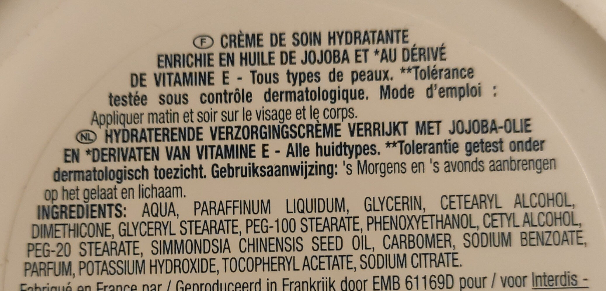 Crème hydradante visage et corps - Ingredients - fr